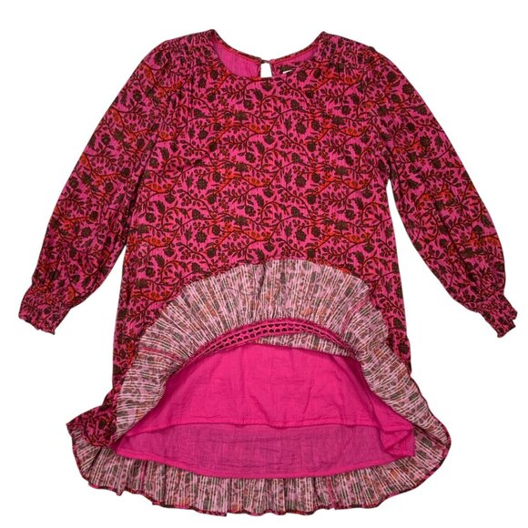 Anthropologie Beau Mini Dress MP Petite Pink Floral Ruffle Hem Western Bohemian - Picture 12 of 15